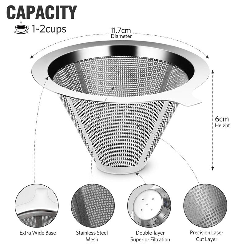 Coffee Filter Stainless Steel Single Cup Coffee Filter Reusable Metal Coffee Dripper