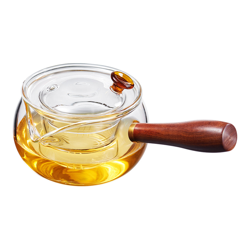 Wood Side Handle Tea Maker Safe Borosilicate Glass Teapot 10 / 17 OZ