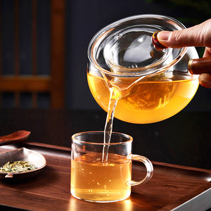Wood Side Handle Tea Maker Safe Borosilicate Glass Teapot 10 / 17 OZ