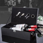 将图片加载到图库查看器，Wine Box Set Included Essential Wine Tools - Corkscrew, Foil Cutter, Neck Cleaner, And Spout With Stopper (Without Wine)
