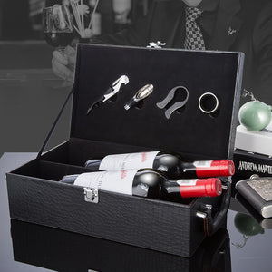 Wine Box Set Included Essential Wine Tools - Corkscrew, Foil Cutter, Neck Cleaner, And Spout With Stopper (Without Wine)
