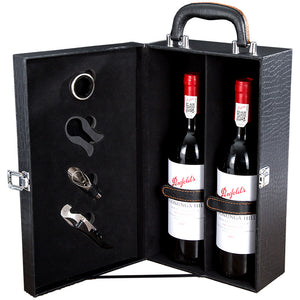 Wine Box Set Included Essential Wine Tools - Corkscrew, Foil Cutter, Neck Cleaner, And Spout With Stopper (Without Wine)